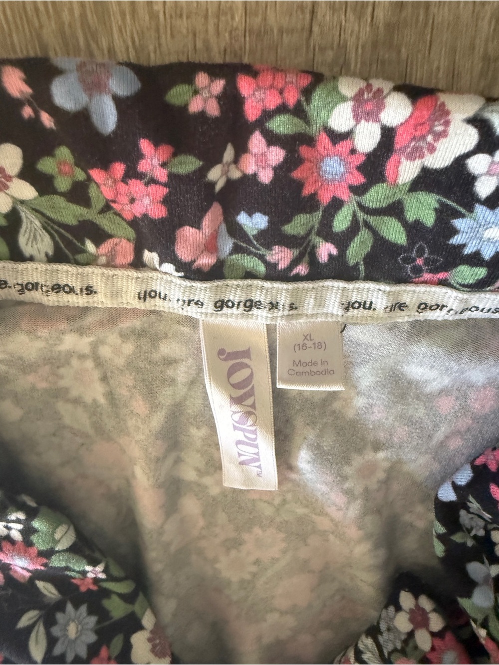 Joyspun Black Floral Short Pajama Set with Pink, White & Blue Flowers - Picture 3 of 5